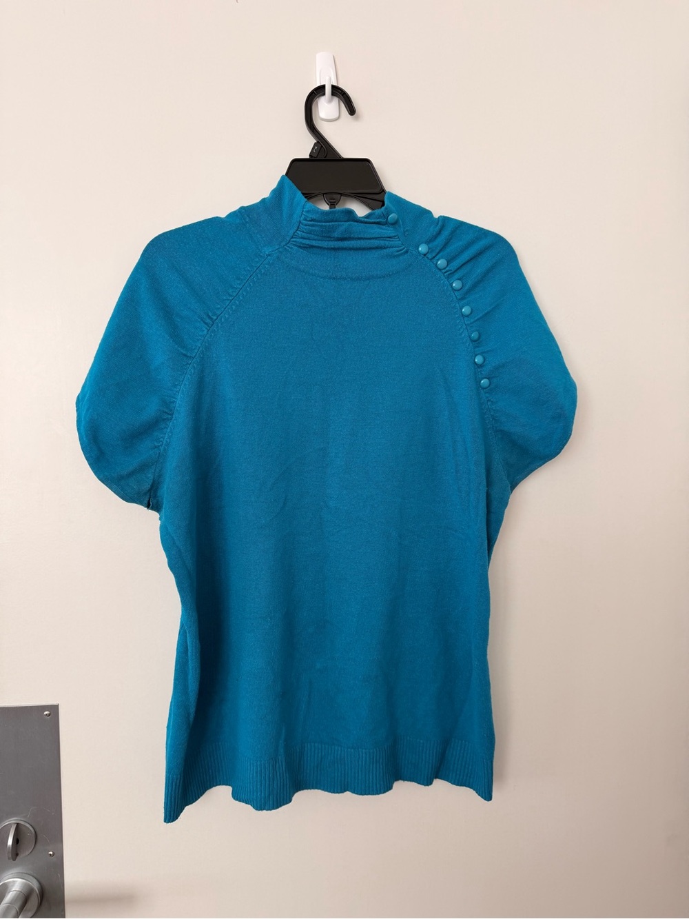 Teal Short-Sleeve Button Shoulder Knit Top